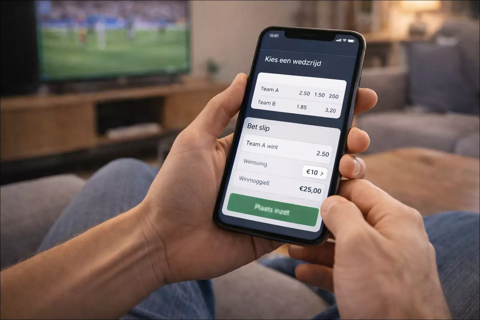 Persoon plaatst eerste voetbalweddenschap op smartphone