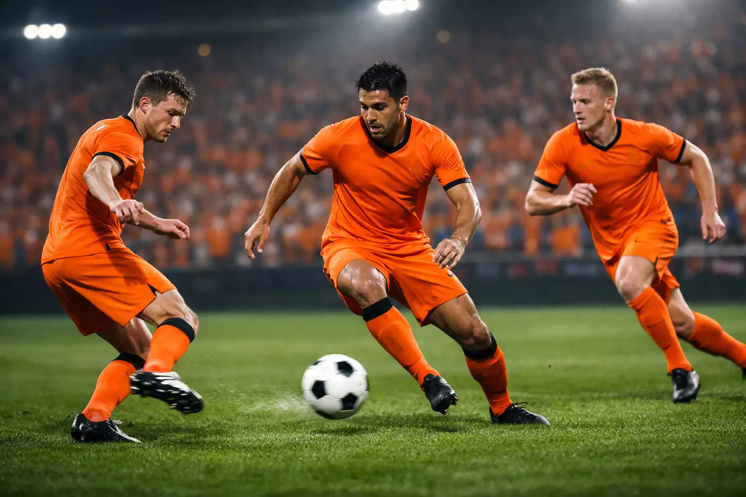 Nederlands elftal in actie op het voetbalveld