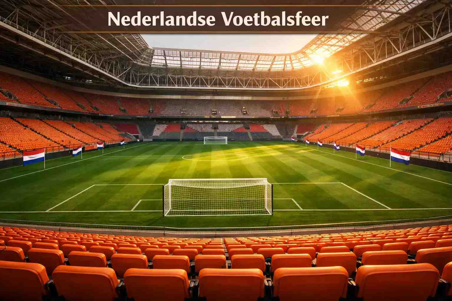 Voetbalstadion met Nederlandse vlaggen en supporters