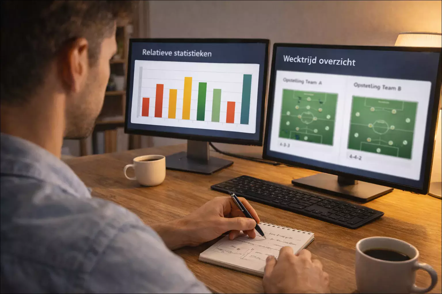 Voetbalfan analyseert wedstrijdstatistieken voor WK weddenschap