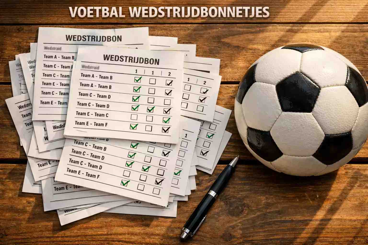 Meerdere WK wedstrijdtickets gestapeld met voetbal