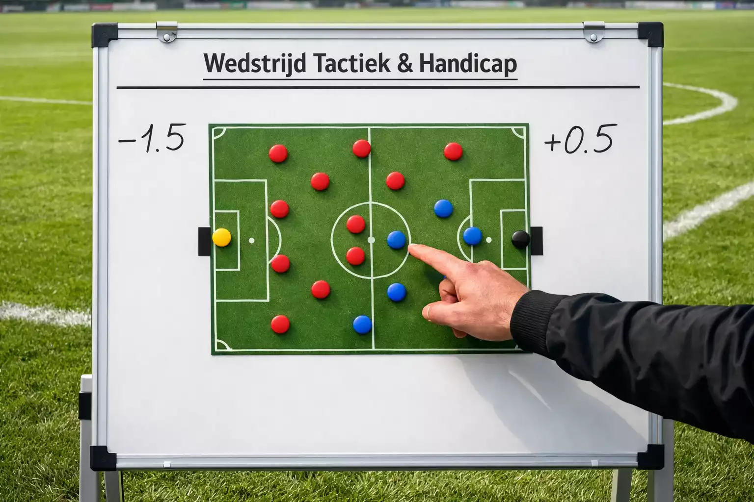 Voetbalveld met tactisch bord en handicap aanduiding
