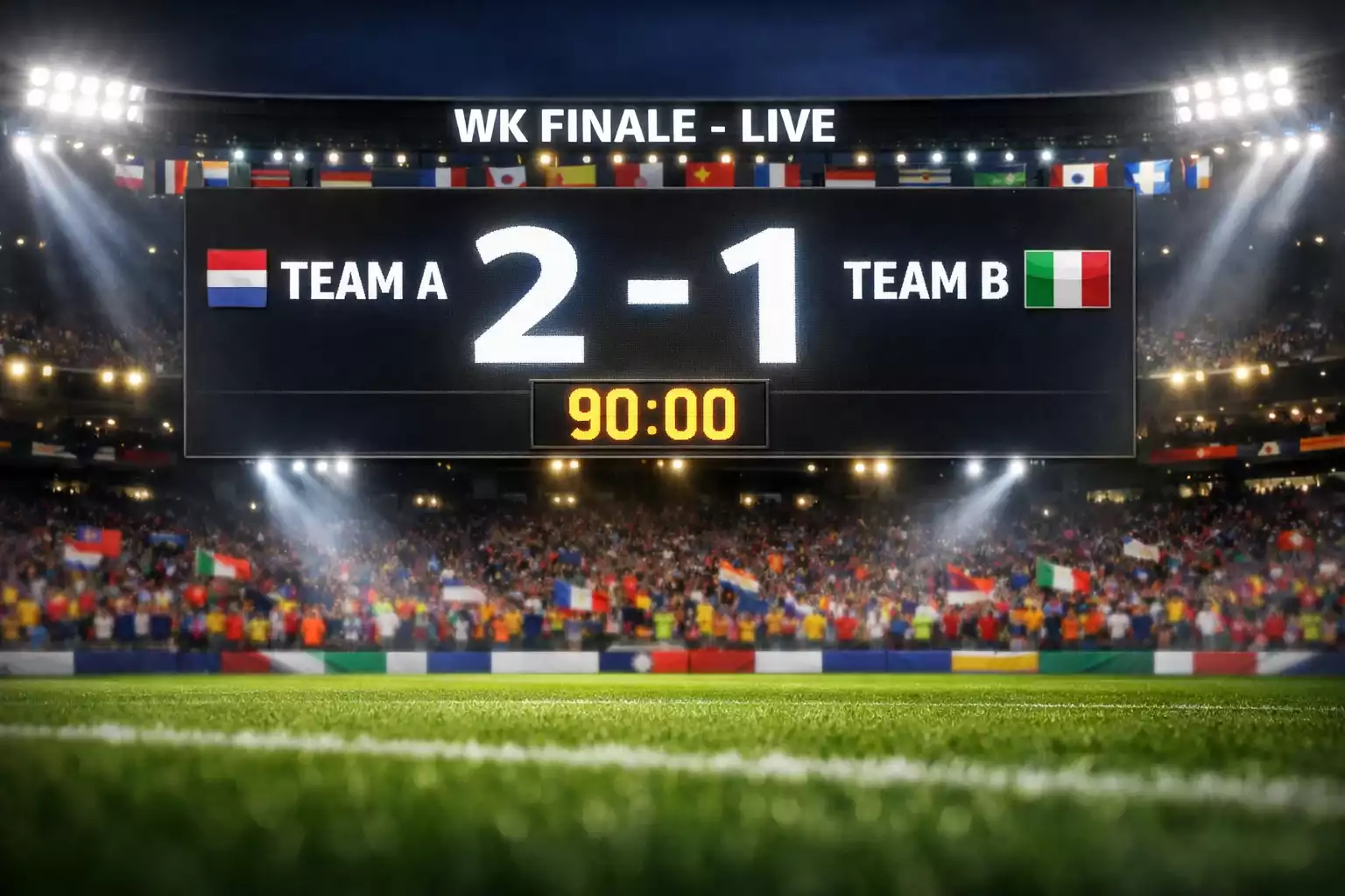 Digitaal scorebord toont exacte uitslag 2-1 in WK stadion