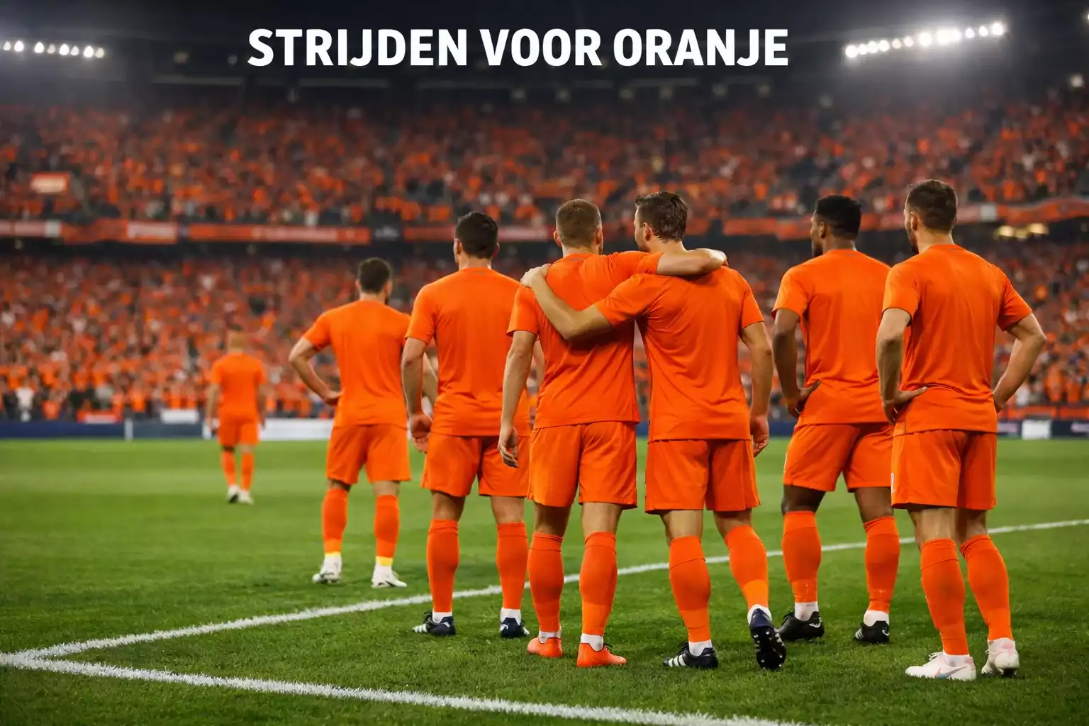 Nederlands elftal in oranje shirts tijdens WK wedstrijd