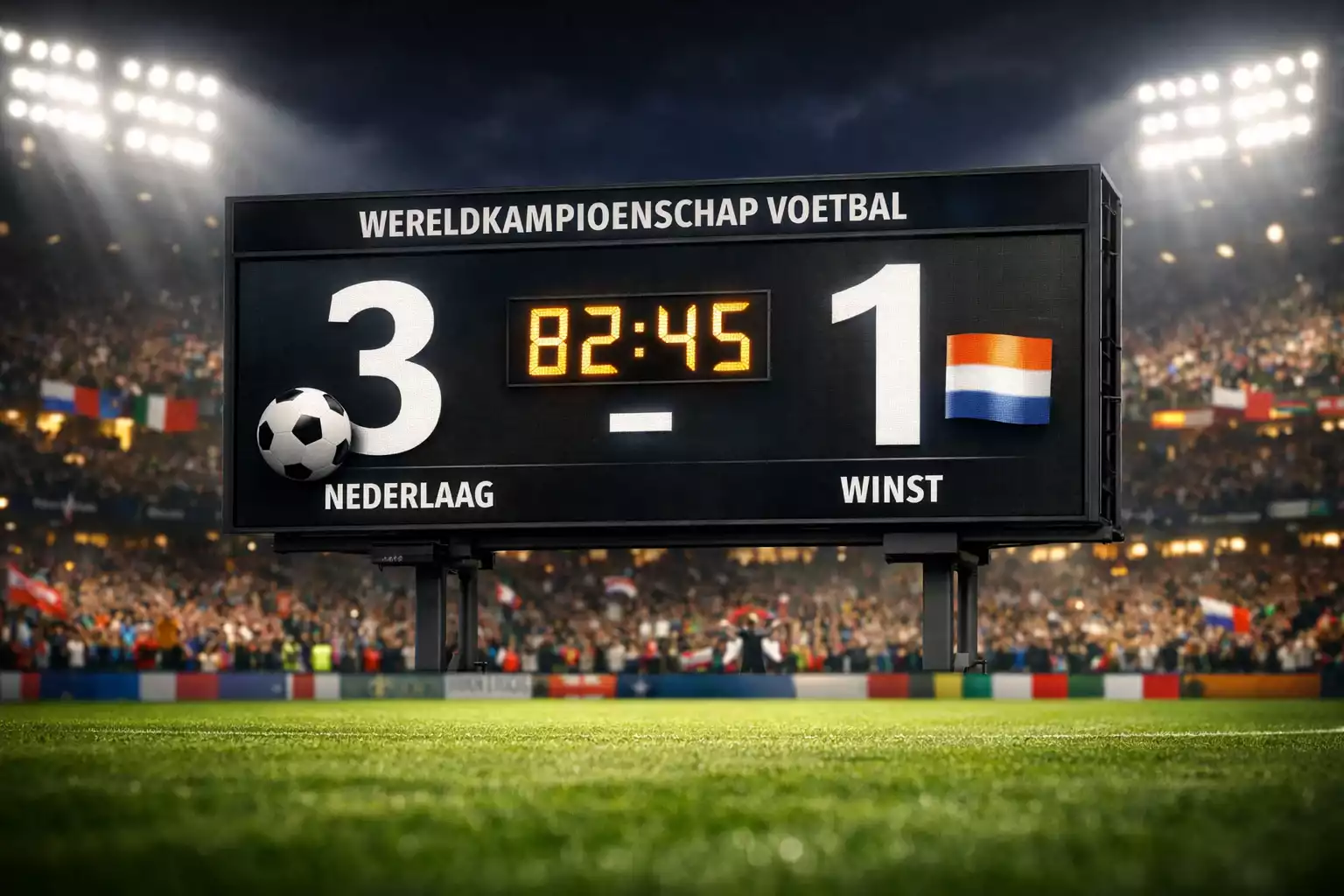 Scorebord met doelpunten tijdens een WK voetbalwedstrijd